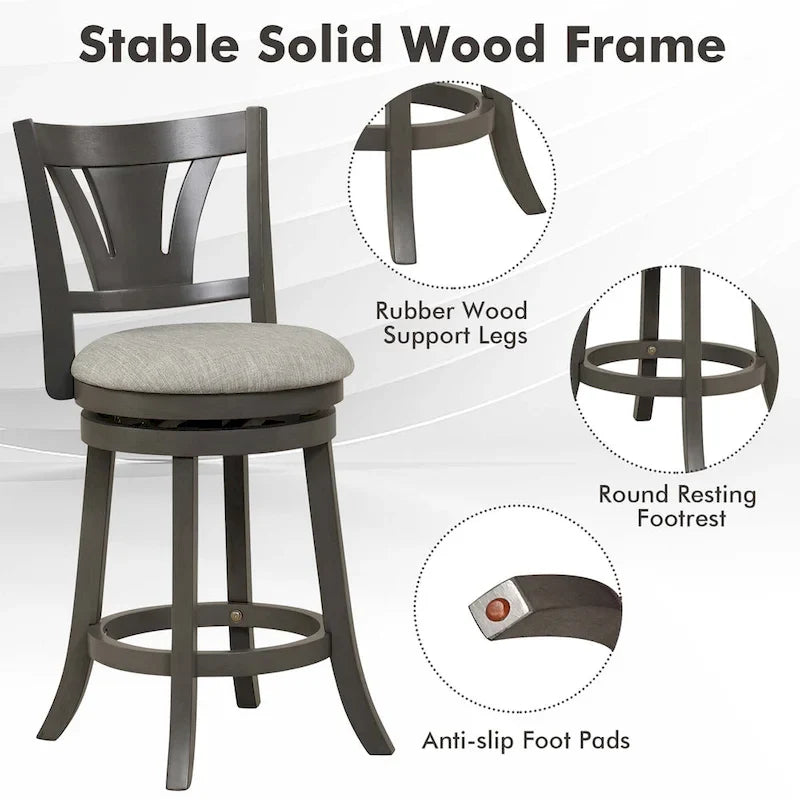 1/2/4 PCS 26.5  Swivel Bar Stool Counter Height w/ Rubber Wood Legs