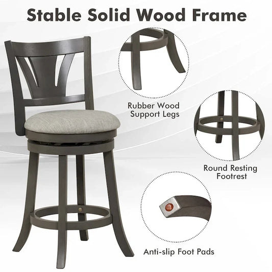 1/2/4 PCS 26.5  Swivel Bar Stool Counter Height w/ Rubber Wood Legs
