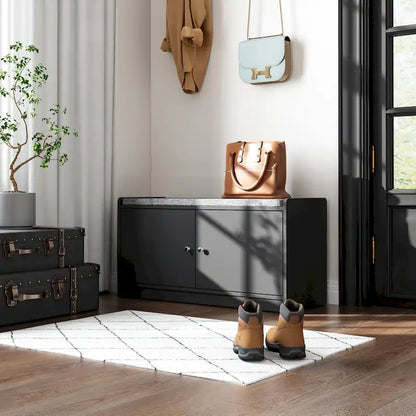 35.8 W White Storage Bench with Drawers and Padded Seat Cushion