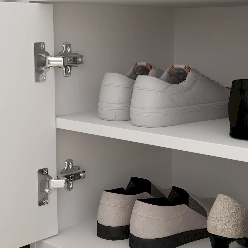 35.8 W White Storage Bench with Drawers and Padded Seat Cushion