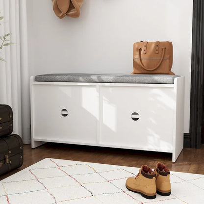 35.8 W White Storage Bench with Drawers and Padded Seat Cushion