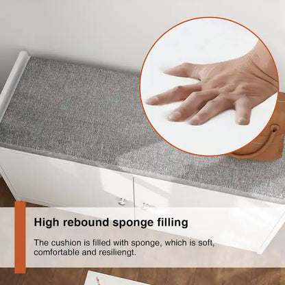 35.8 W White Storage Bench with Drawers and Padded Seat Cushion