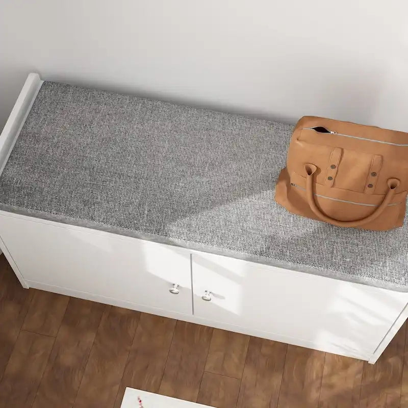 35.8 W White Storage Bench with Drawers and Padded Seat Cushion