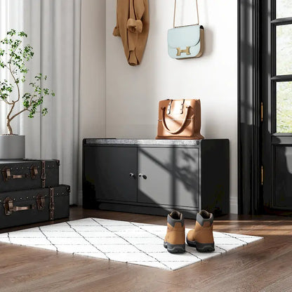 35.8 W White Storage Bench with Drawers and Padded Seat Cushion