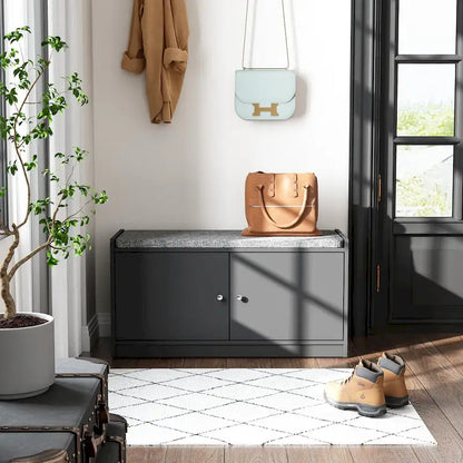 35.8 W White Storage Bench with Drawers and Padded Seat Cushion