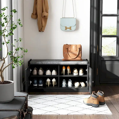 35.8 W White Storage Bench with Drawers and Padded Seat Cushion