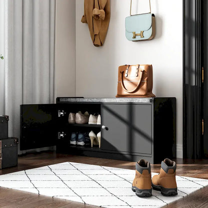 35.8 W White Storage Bench with Drawers and Padded Seat Cushion