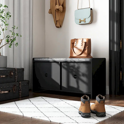 35.8 W White Storage Bench with Drawers and Padded Seat Cushion