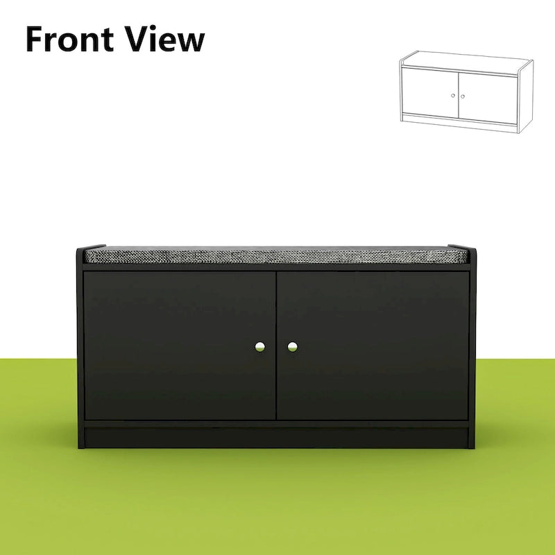 35.8 W White Storage Bench with Drawers and Padded Seat Cushion