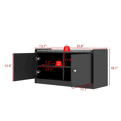 35.8 W White Storage Bench with Drawers and Padded Seat Cushion