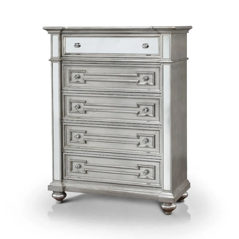 Cassettiera a 5 cassetti Eaen Glam Champagne in legno massello di Furniture of America