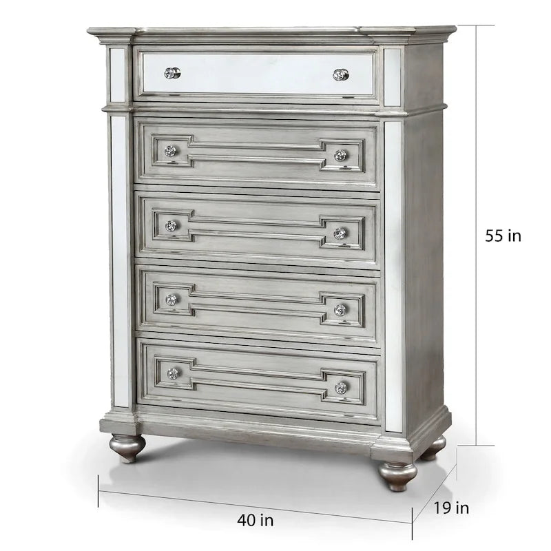 Cassettiera a 5 cassetti Eaen Glam Champagne in legno massello di Furniture of America