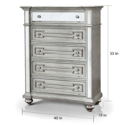 Cassettiera a 5 cassetti Eaen Glam Champagne in legno massello di Furniture of America