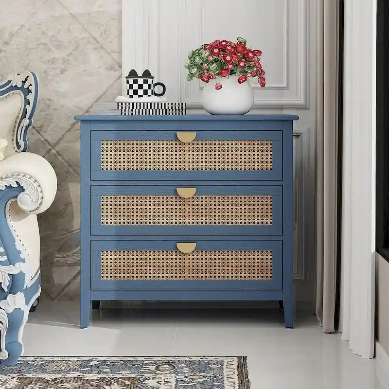 3 Drawers Rattan Storage Cabinet for Bedroom Living Room