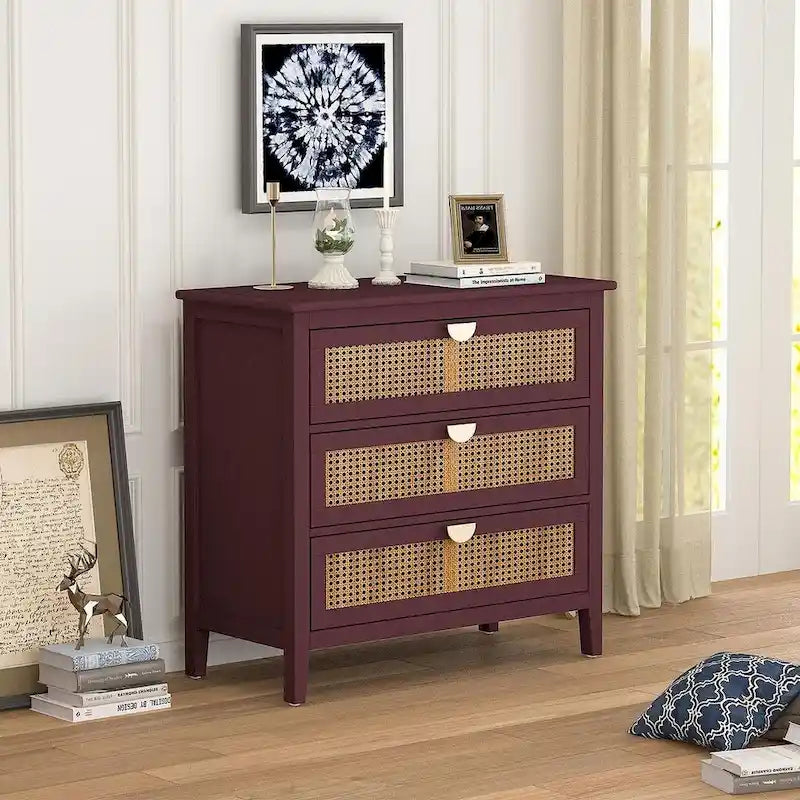3 Drawers Rattan Storage Cabinet for Bedroom Living Room