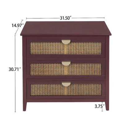 3 Drawers Rattan Storage Cabinet for Bedroom Living Room