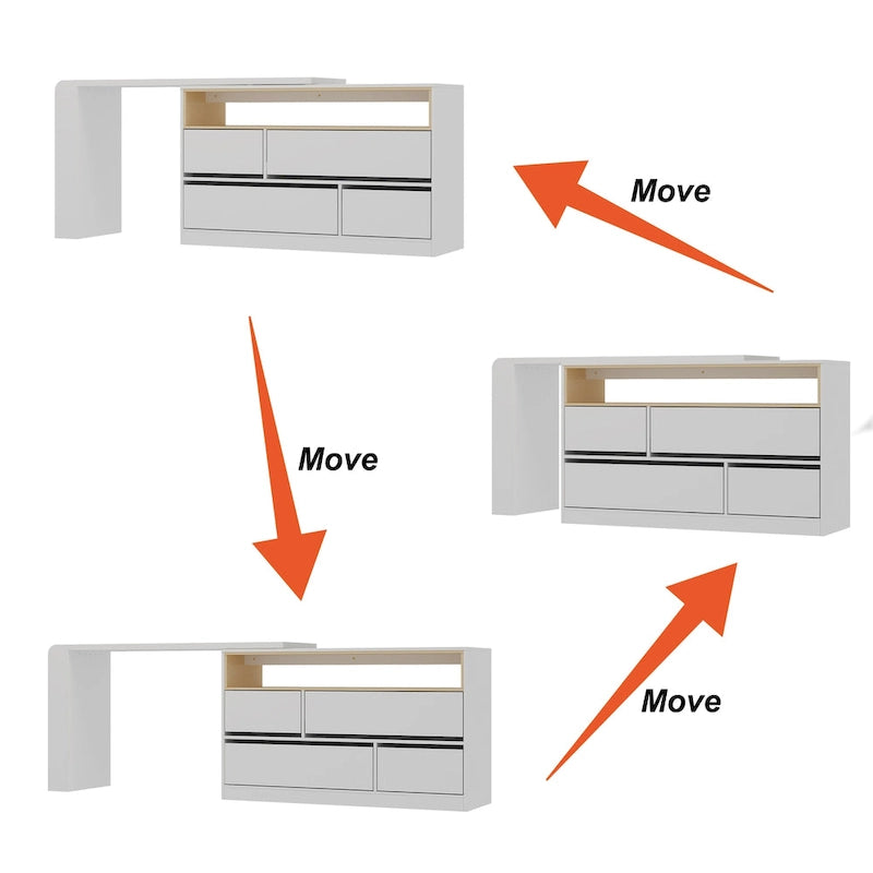 Cassettiera comò a 4 cassetti per scrivania, toeletta, credenza, camera da letto, bianco