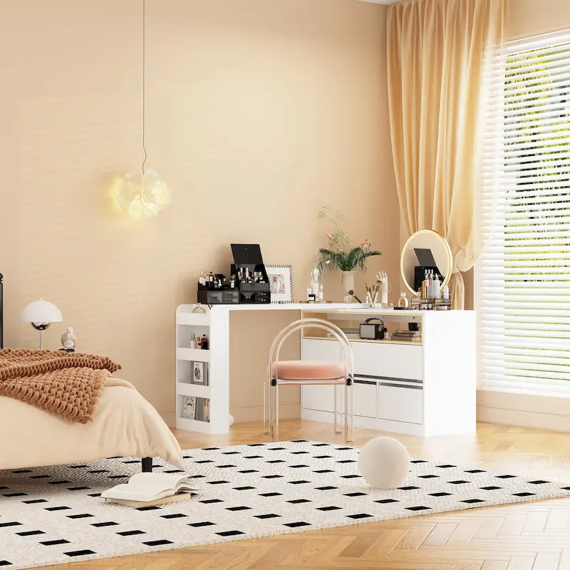 Cassettiera comò a 4 cassetti per scrivania, toeletta, credenza, camera da letto, bianco