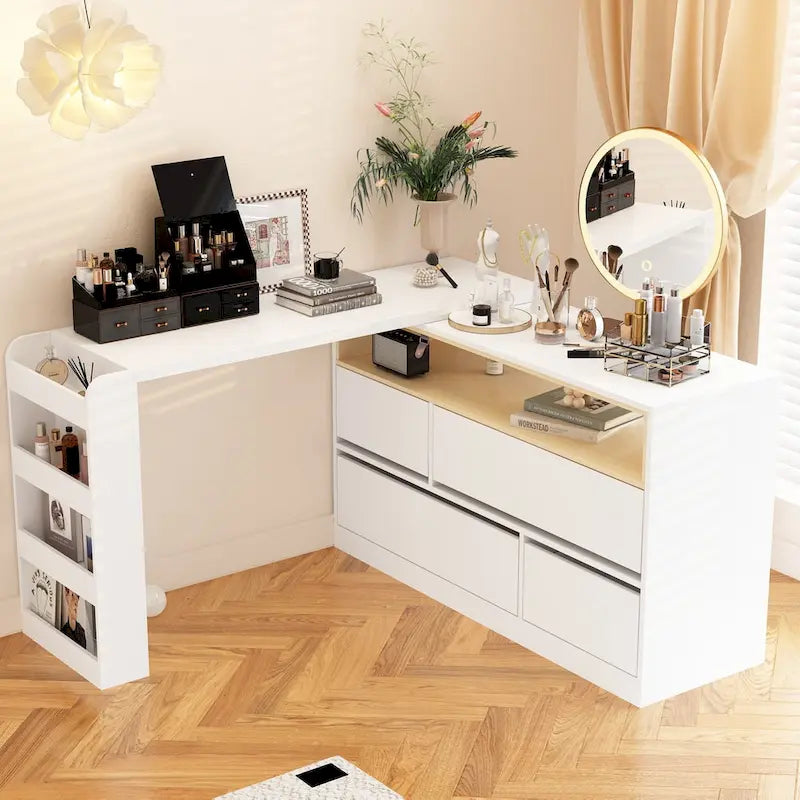 Cassettiera comò a 4 cassetti per scrivania, toeletta, credenza, camera da letto, bianco
