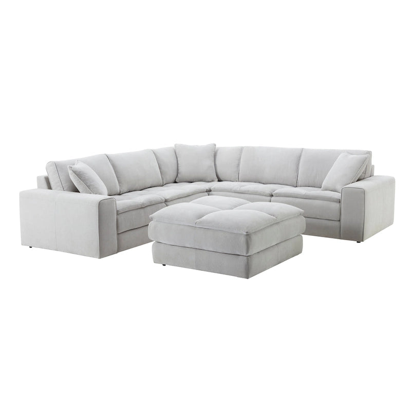 Roundhill Furniture Breton Contemporary Fabric Tufted Modular Sectional Sofa with Ottoman, Oyster
