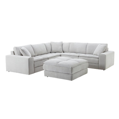 Roundhill Furniture Breton Contemporary Fabric Tufted Modular Sectional Sofa with Ottoman, Oyster