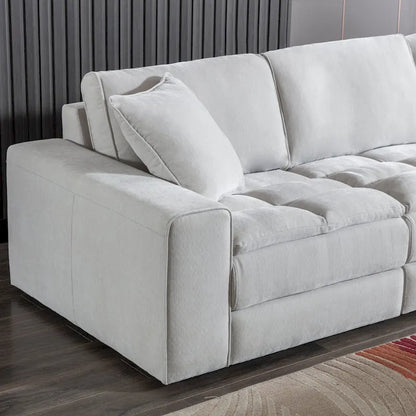Roundhill Furniture Breton Contemporary Fabric Tufted Modular Sectional Sofa with Ottoman, Oyster