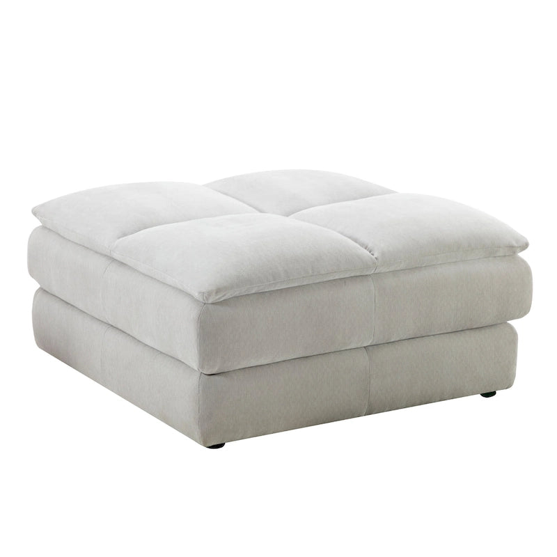 Roundhill Furniture Breton Contemporary Fabric Tufted Modular Sectional Sofa with Ottoman, Oyster