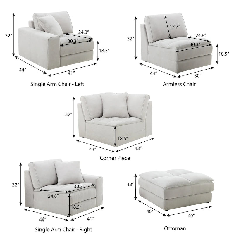 Roundhill Furniture Breton Contemporary Fabric Tufted Modular Sectional Sofa with Ottoman, Oyster