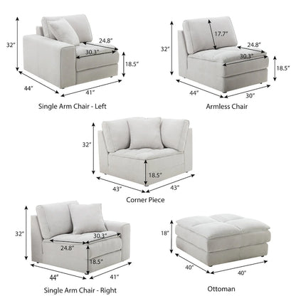 Roundhill Furniture Breton Contemporary Fabric Tufted Modular Sectional Sofa with Ottoman, Oyster