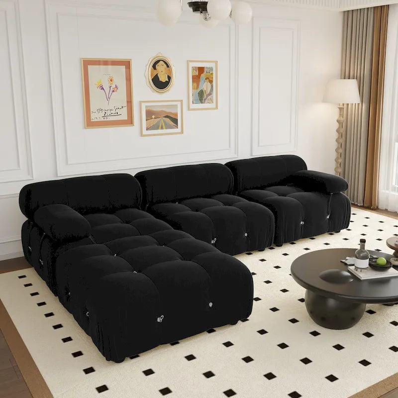 104  Wide Velvet Reversible Modular Sofa & Chaise with Ottoman