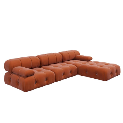 104  Wide Velvet Reversible Modular Sofa & Chaise with Ottoman