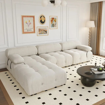 104  Wide Velvet Reversible Modular Sofa & Chaise with Ottoman