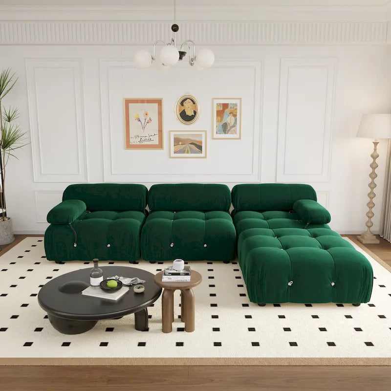 104  Wide Velvet Reversible Modular Sofa & Chaise with Ottoman