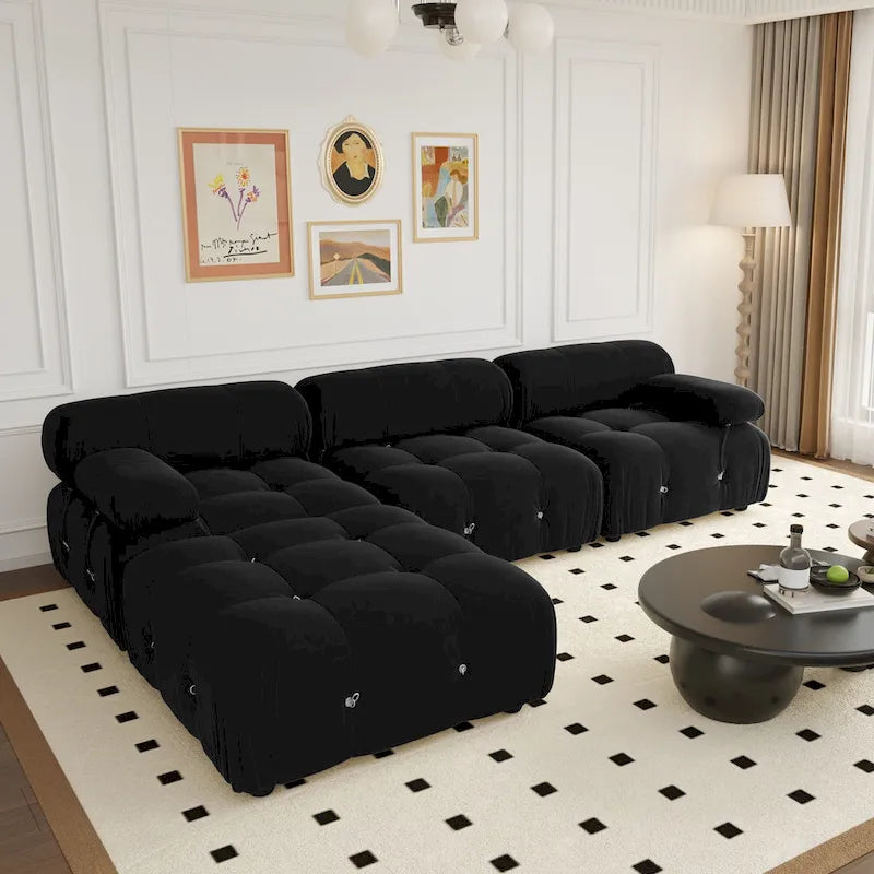 104  Wide Velvet Reversible Modular Sofa & Chaise with Ottoman