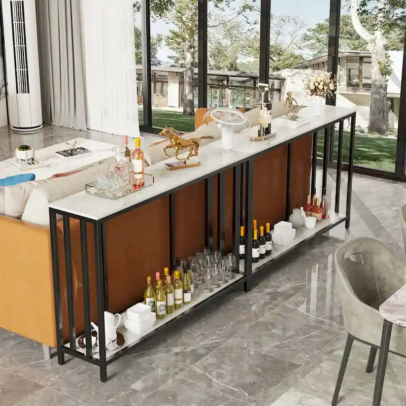 2 Tier Modern Console Table Heavy Duty Sintered Stone