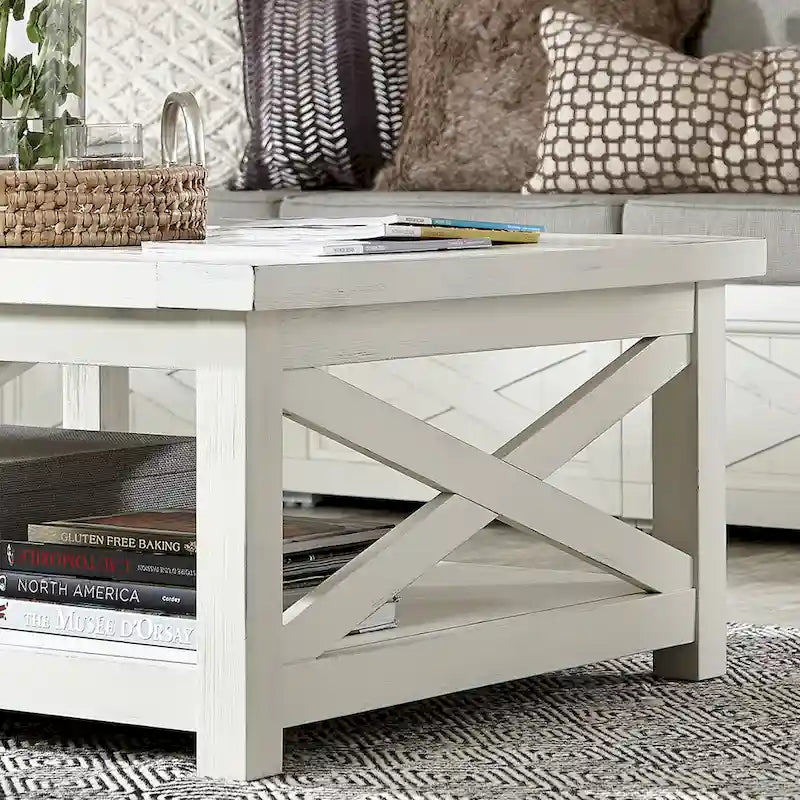 Seaside Lodge Off-White Weathered Finish Coffee Table by Homestyles