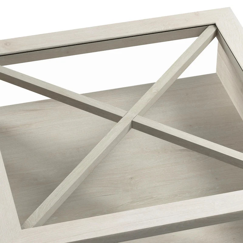 Lennox Farmhouse Glass Coffee Table with Storage by Bush Furniture