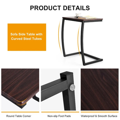 Couch Sofa Side Table C Shaped End Table Snack Table TV Tray Table