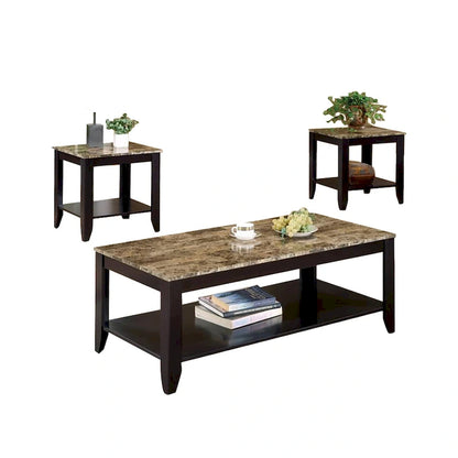 3 Piece Table Set With Marble Top, Walnut