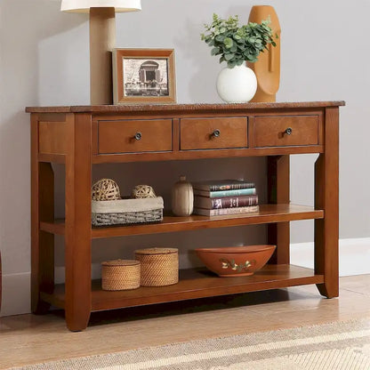 48  Solid Pine Wood Top Console Table with 3 Storage Drawers