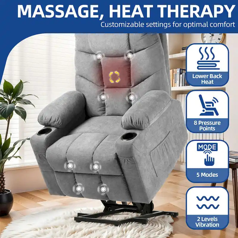 Moasis Grey Fabric Power Lift Recliner Chair for Elderly