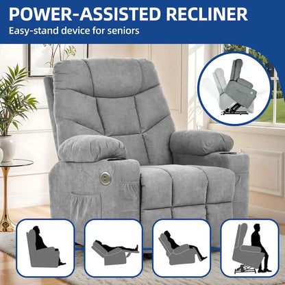 Moasis Grey Fabric Power Lift Recliner Chair for Elderly