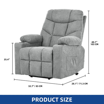 Moasis Grey Fabric Power Lift Recliner Chair for Elderly