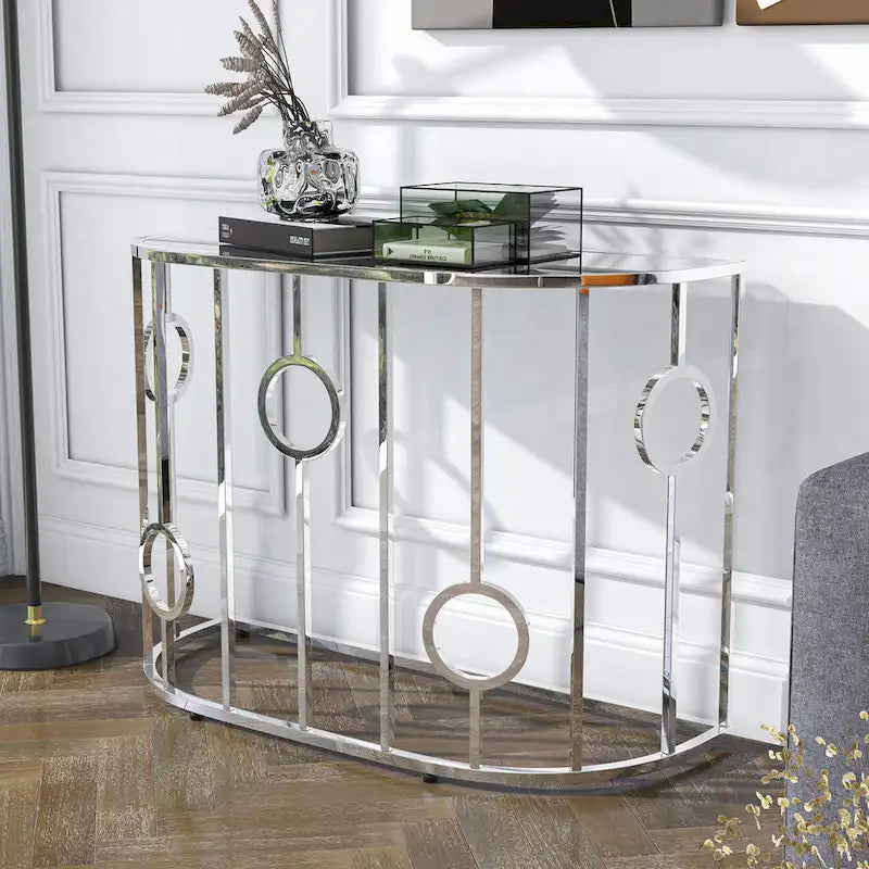 Hoop Glam Chrome 42-inch Mirror Sofa Table by Furniture of America