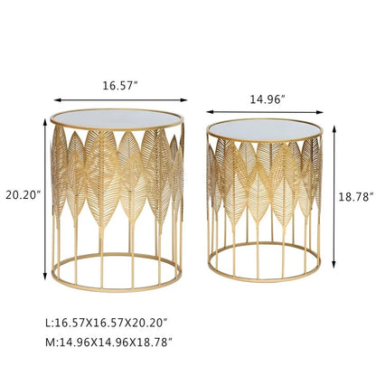 Adeco Gold Leaves End Tables Accent Coffee Nightstands Set of 2