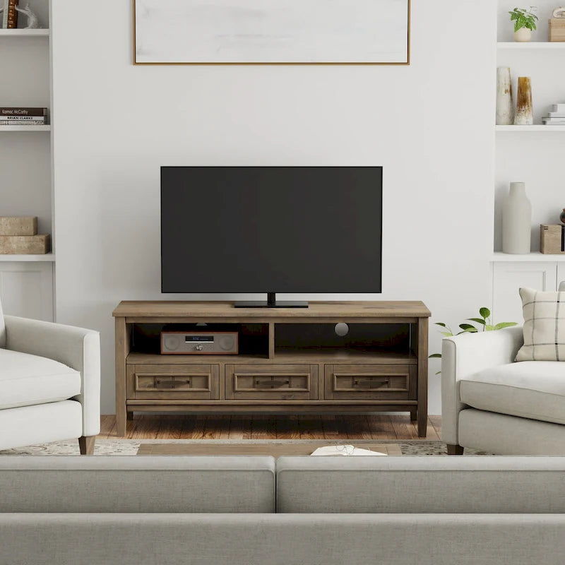 WYNDENHALL Rowan SOLID WOOD 50  Wide Contemporary TV Media Stand in Smoky Brown For TVs upto 55 inches - 16 d x 50  w x 20 h