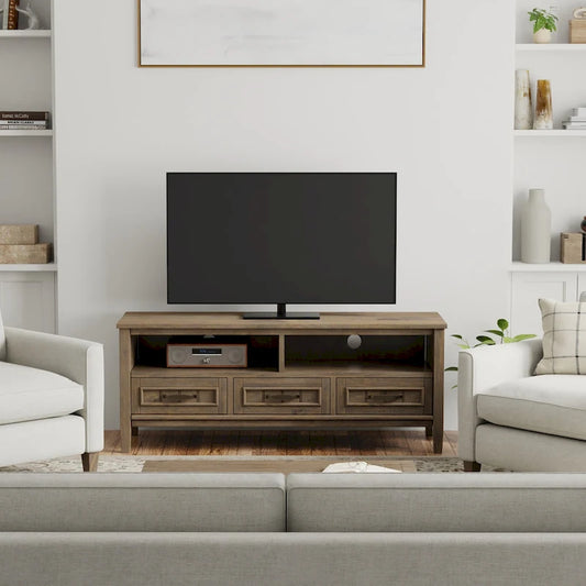 WYNDENHALL Rowan SOLID WOOD 50  Wide Contemporary TV Media Stand in Smoky Brown For TVs upto 55 inches - 16 d x 50  w x 20 h