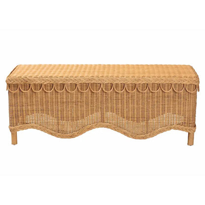 Erla Bohemian Light Honey Rattan Accent Bench with Scallop border
