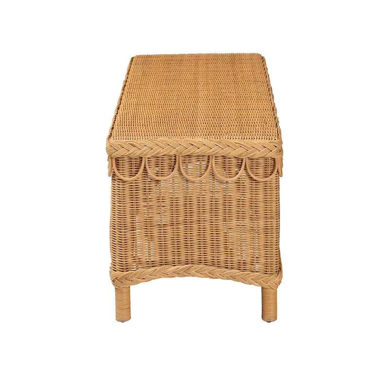 Erla Bohemian Light Honey Rattan Accent Bench with Scallop border