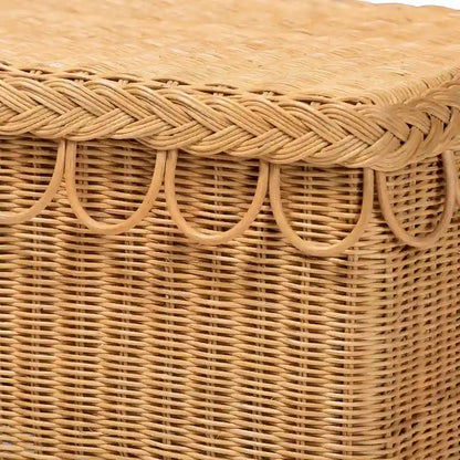 Erla Bohemian Light Honey Rattan Accent Bench with Scallop border